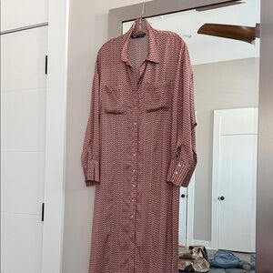 Zara Long Sleeve Pink Patterned shirt Dress Sz Med brand New No tags
